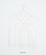 Meva Check Ribbon Short Sleeve Blouse
