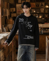 (UNISEX) Attack Henley Hooded Long Sleeve