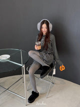 wool fleece stripe strap pumpkin dress
