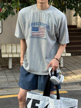 LMN レイブアメリカプリントオーバーサイズ半袖Tシャツ (3 colors)