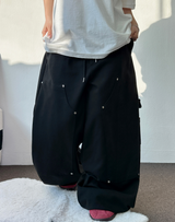 リベットカーペンターワイドロングパンツ 🩶🤍🖤3カラー