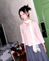 (2color) Ribbon Pleated Check Long Skirt