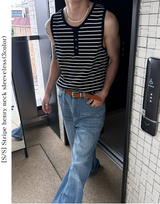[S/S]ストライプヘンリーネックノースリーブ(3color)