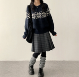 Bomi A-line pleated check midi skirt 