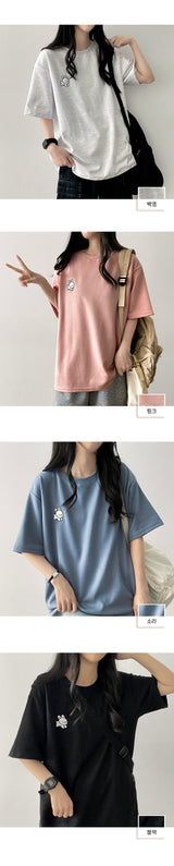 Rabbit embroidered short-sleeved T-shirt