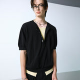 unveil henley neck layerd knit black