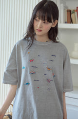 26SS★ ディノステッチ刺繍ピグメント半袖Tシャツ