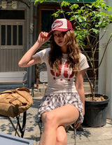 90 プリント半袖スリムTシャツ