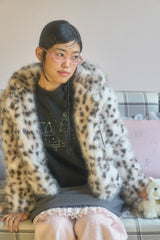 SHAKIRI POMPOM HOOD FUR JACKET (LEOPARD)