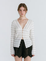 FRILL BUTTON CARDIGAN / IVORY