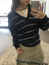 モノストライプVネックニット (3color)
