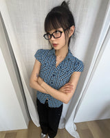 Raner Pocket Shirring V-neck Short Sleeve Shirt