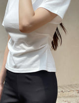 Linda Round-Neck Shirred Slit Short Sleeve T-Shirt
