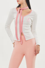 Logo Muffler V-neck Top Pink