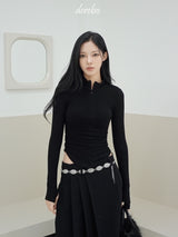 Half Turtle Side Shirring Long Sleeve Zip-Up