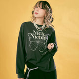 バタフライシグネチャー長袖トップ_チャコールクリーム