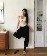 [ cap insert ] scoop two-line halter tank top