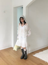 Wrap loose fit shirring hooded knit (4c)