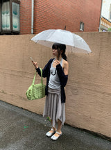 ウーツ ストライプ フォールディング レイヤード ミディ スカート
