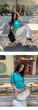 Color Back Open Loose Fit Short-Sleeved T-shirt