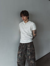 リブショールパッチヘンリーネック半袖Tシャツ