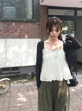 Boa See-Through Button Ribbed Long Sleeve Cardigan