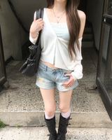 ライトデニムダメージショーツ