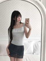 [MADE] Dual-Tone Contrast Lace Shirred Top