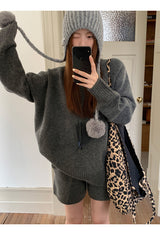 Wool charcoal oversized knit pants two-piece set