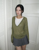 Monde Button Deep V-Neck Mohair Knit