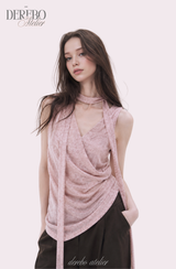 Indie pink choker V-neck wrap sleeveless t-shirt