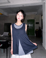 (3color) Slub Stripe Layered Flare Sleeveless Top