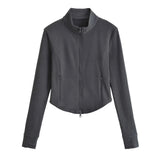 Velvet Collar Slim Round Zip-Up