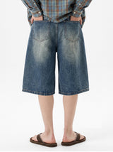 basic washing bermuda denim pants (vintage blue)