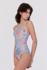 [Bohemian Patchwork_sky blue] V-Back One Piece Swimsuit