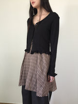 Frill Hem V-Neck Cardigan (3color)