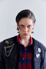 SILVER BUTTON CHECKED  SHIRT IN RED