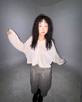 (3color) Shirring Bean Button Linen Slub Cardigan