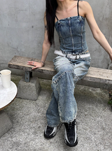 キッチュスリットワイドデニムパンツ