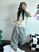 ストリング/フリース❤サイドピンタックバルーンロングパンツワイド🤍🩶🖤3カラー