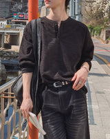 ベブロツイードヘンリーネック長袖Tシャツ