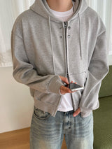 double-button hooded zip-up hoodie (2colors)