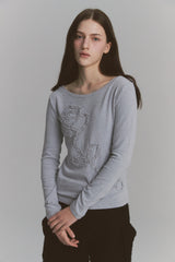 Lace Rose Long Sleeve Gray