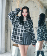 UNISEX チェックフーディシャツ