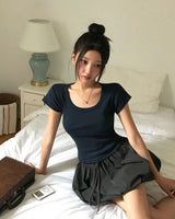 [5color] アウト、スクエアネックショートスリーブTシャツ