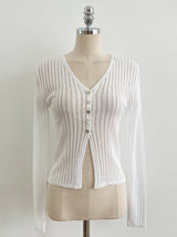 Hennua Half-Button See-Through Ribbed Cardigan