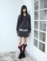 ストライプ ラッフル フーデッド シャツ(CHARCOAL)