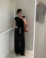 [BELLIDE MADE] デイリーラベルセミクロップド半袖Tシャツ