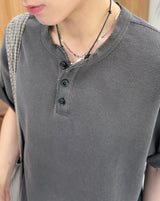 Sadi Pigment Waffle Henley Neck Short Sleeve Tee