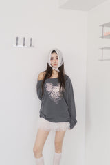 Rose Angel Oversized-fit Off-Shoulder Long Sleeve T-shirt
